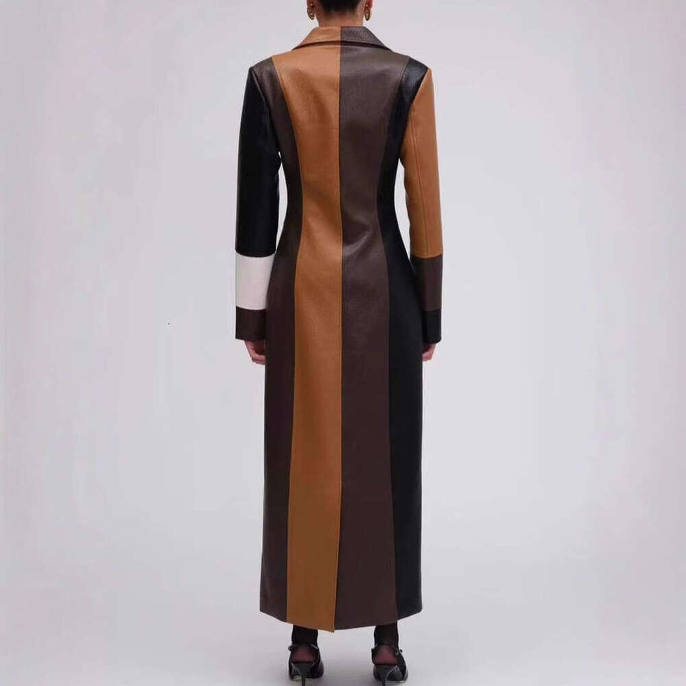 Halter Dress New Splicing Style Fashion Autumn Winter V Neck Women S Long Leather Dress Maxi Dress