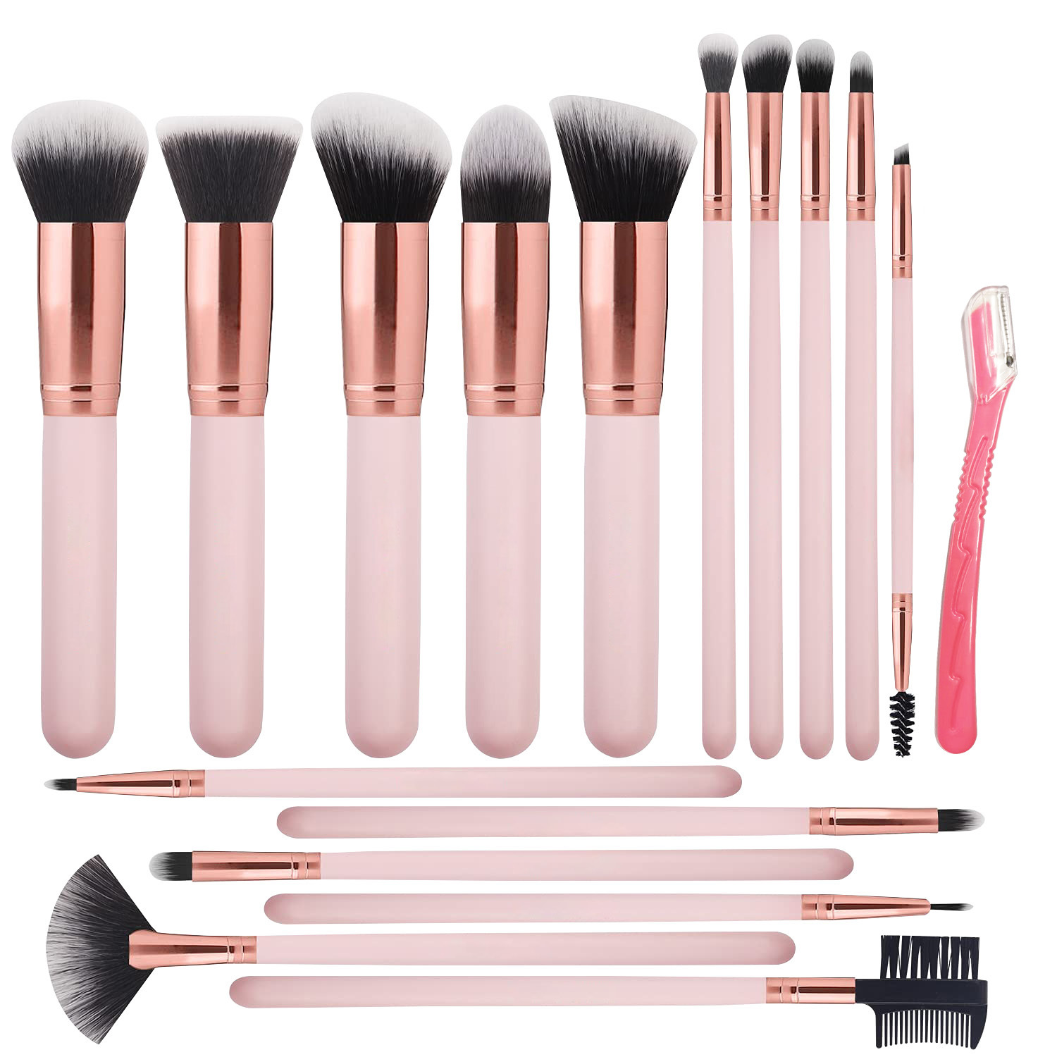 16 Pcs Makeup Brush Set with Eyebrow Razor Premium Synthetic Foundation Powder Concealers Eyeshadow Blush Makeup Brushes Soft Hair Make up Brushes Kit
