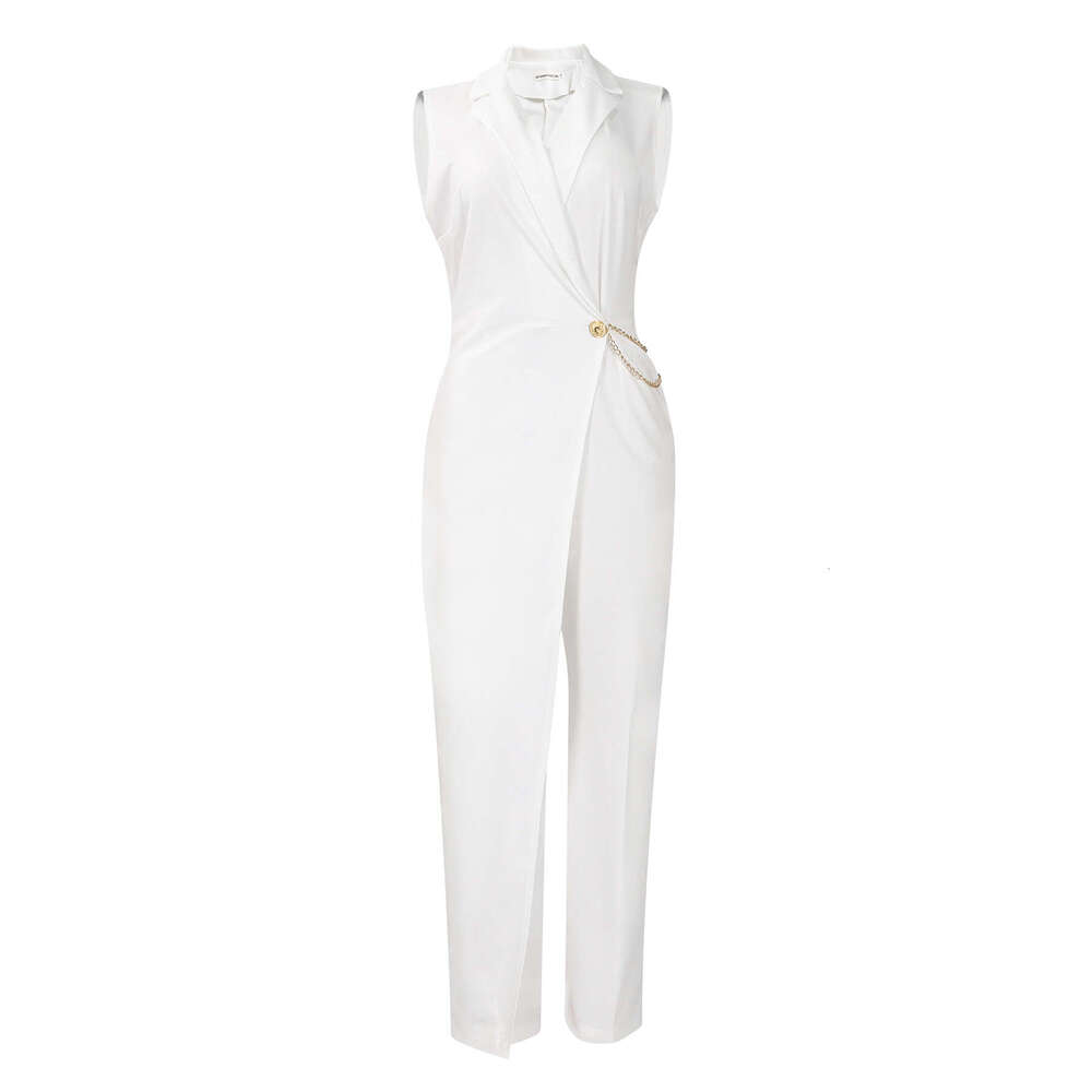Women's Wear Women's Summer Sleeveless Suit Collar Elegant And Fashionable Solid Color Jumpsuit