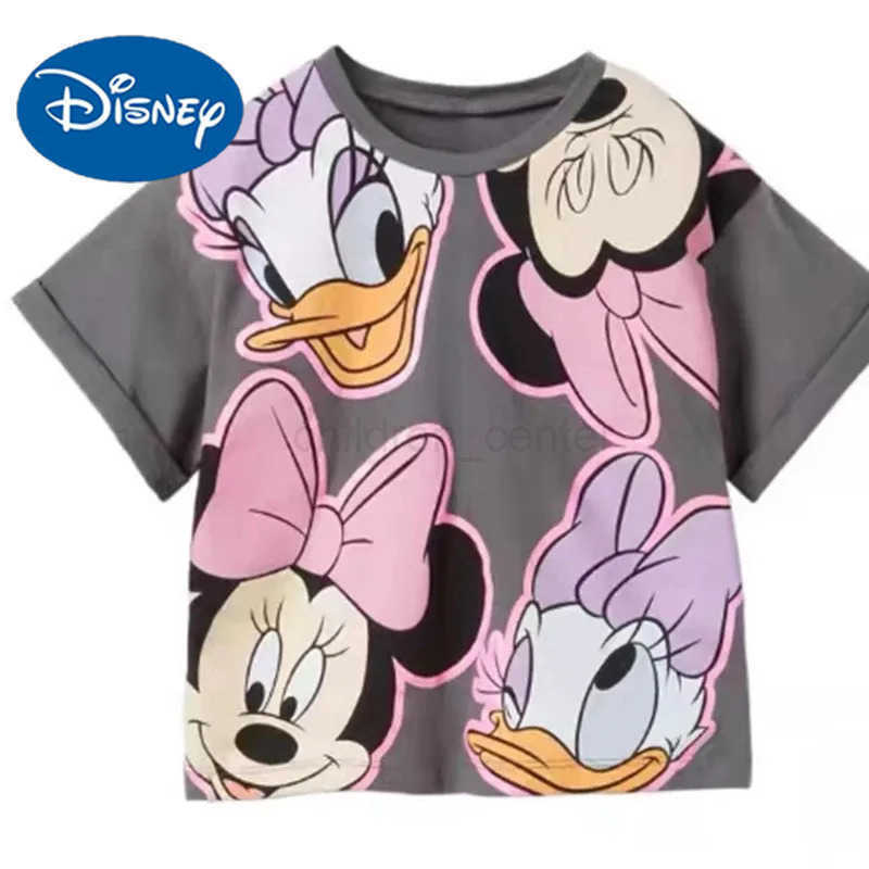Disney Minnie Print T-shirts For Girls New Summer Costume Short Sleeve Tees Children Cartoon Print Round Neck Base Shirt Cute Tops W250520