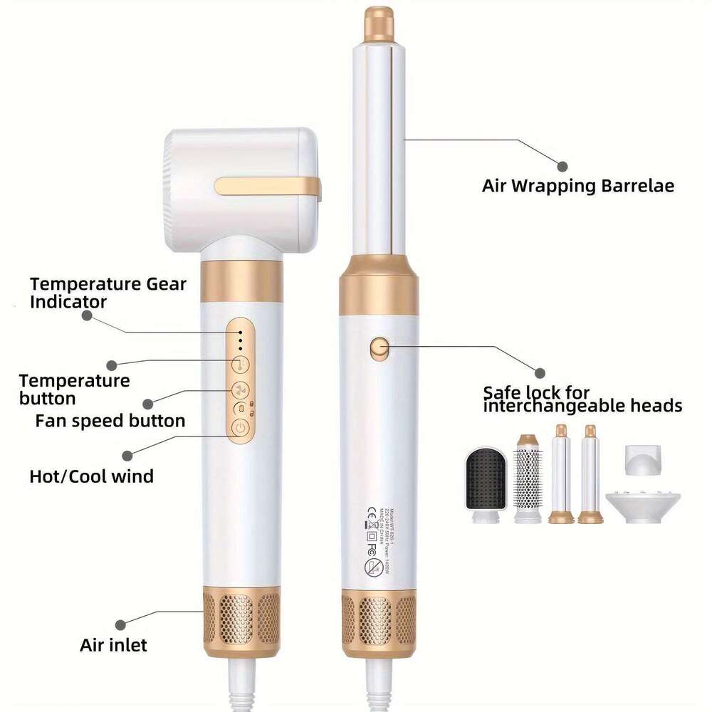 7 In 1 Brush Brushless High Speed with Diffuser Ionic Blow Dryer Hot Air Styling Comb Auto Hair Curler