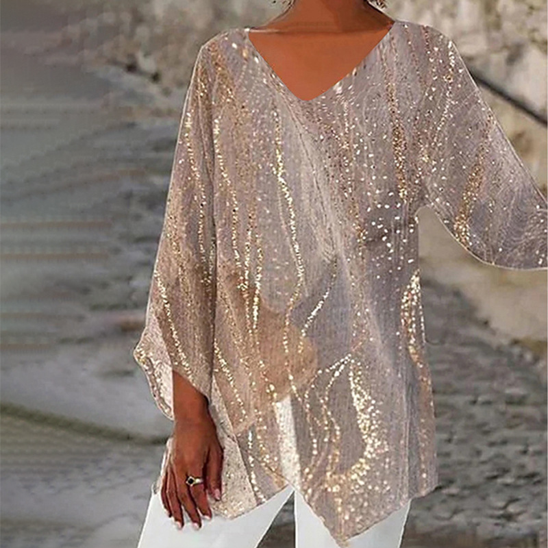 2025 New Designer Clothing Plus Size Women's T-shirt Casual Loose Print Long Sleeved V-neck Top Casual Trendy T-shirt
