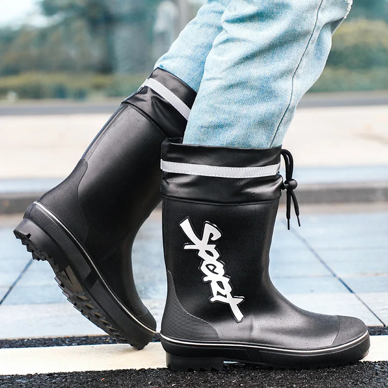 Mid-calf Rain Boots Men Slip-On Waterproof Rubber Rain Shoes Work Mud Boots Warm Durable Non-Slip Boots Farming Fishing Camp 250515