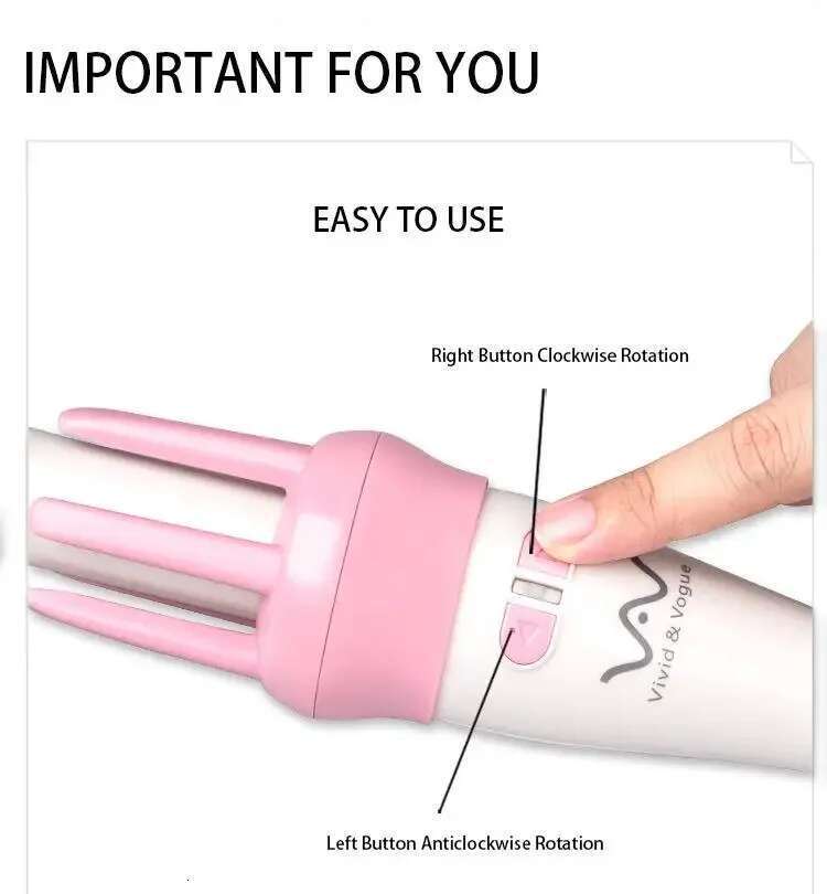 Vivid & Vogue 360 Spin Styler Barrel Automatic Curler Wand Ceramic Professional Auto Hair Rotating Curling Iron