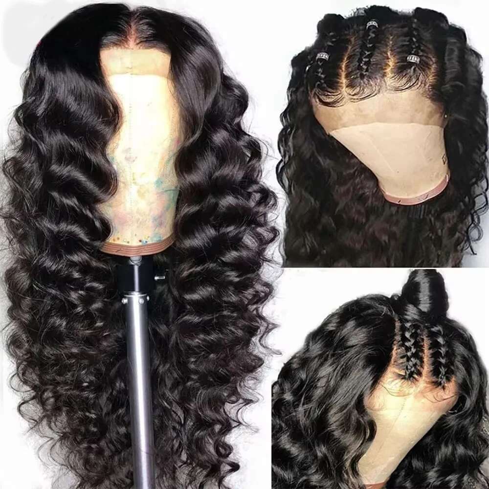300 Density Loose Deep 13x6 Frontal Human Hair Wigs 40 Inch Black Nature Water Wave 13x4 Lace Front Wig For Women