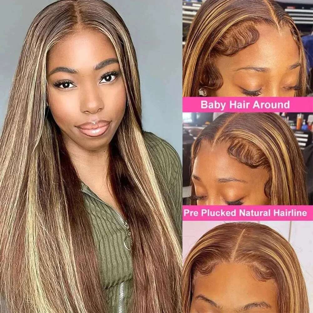 50 52 Long Inch Highlight 13x4 13x6 HD Lace Frontal Wig P4/27 Colored Straight Human Wigs For Women 200 Density Remy Hair