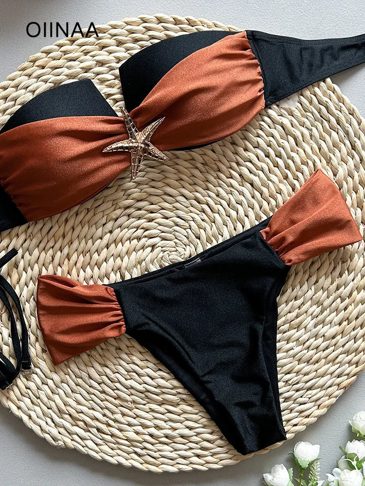 OIINAA Sexy Two-Piece Bikini Set Women Swimsuit Strapless Backless Female Swimwear Bathing Summer Chic Classic Fashion Beachwear 250516