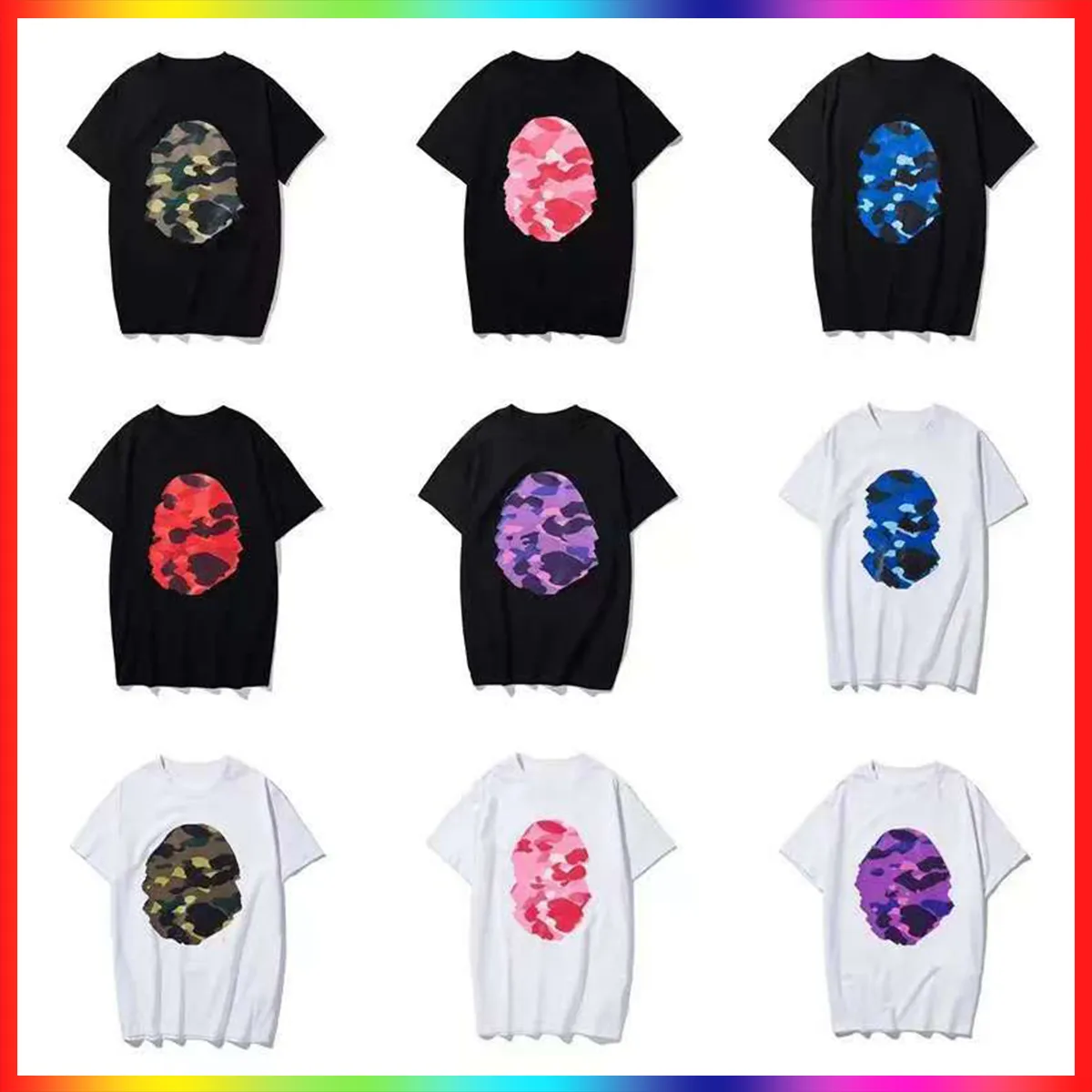 Designer Mens T-Shirts Tees Side Double Sided Camouflage Shark Tshirts Clothes Graphic Colorful Cashew Lightning Luminous Cotton Shirts