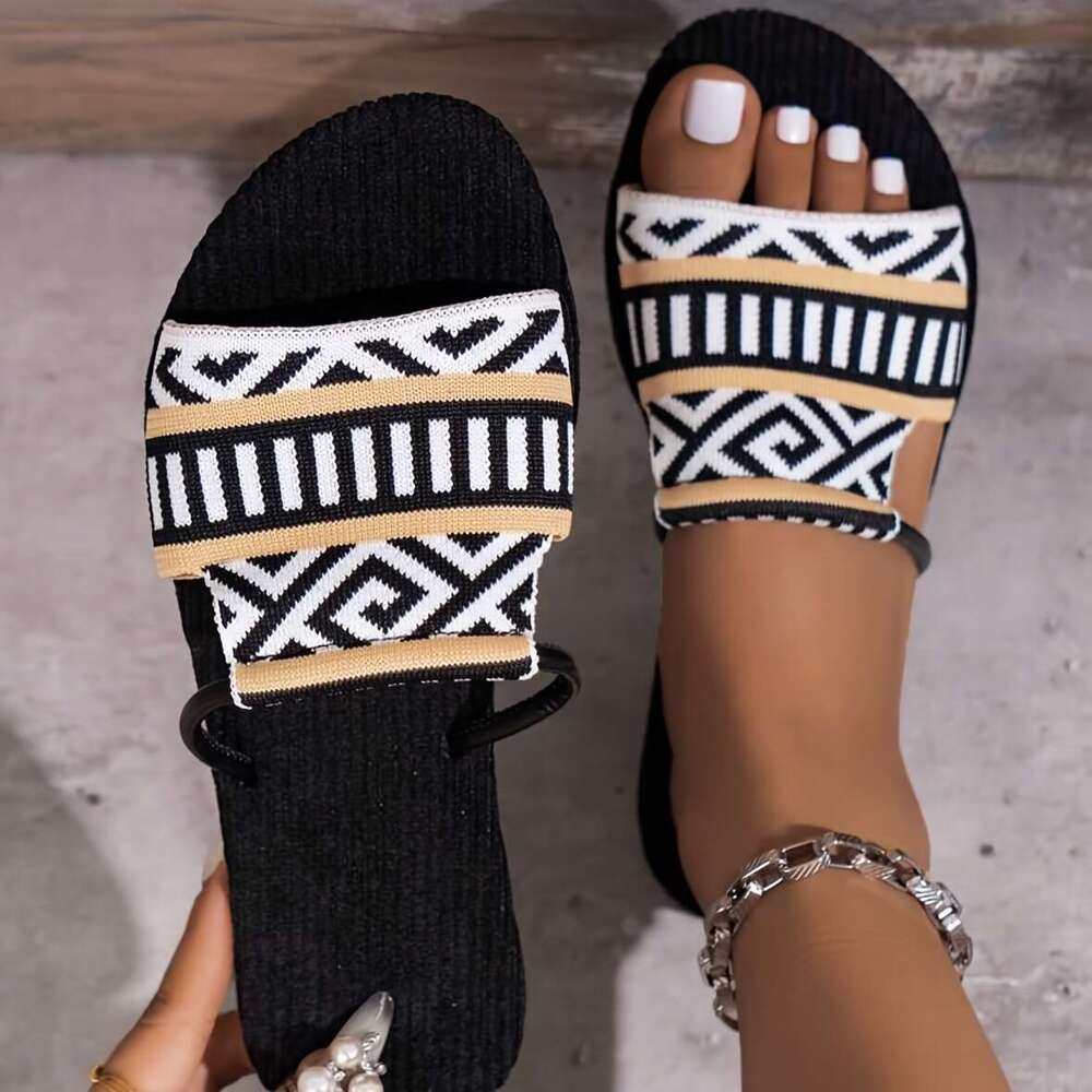 Women's Bohemian Style Slides - Comfortable, Open Toe, Strappy Back, Flat Heel Sandals with TPR Sole and Flannel Insole