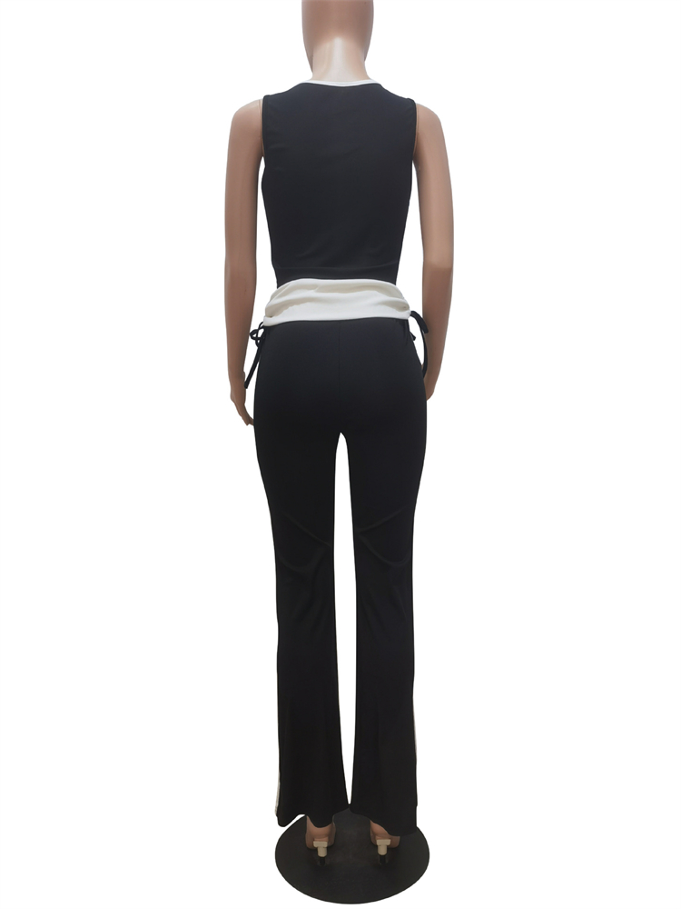 Online Wholesale Supplier Color Block Tank Top Bell Bottom Pants Two Piece Sets Clothes for Women