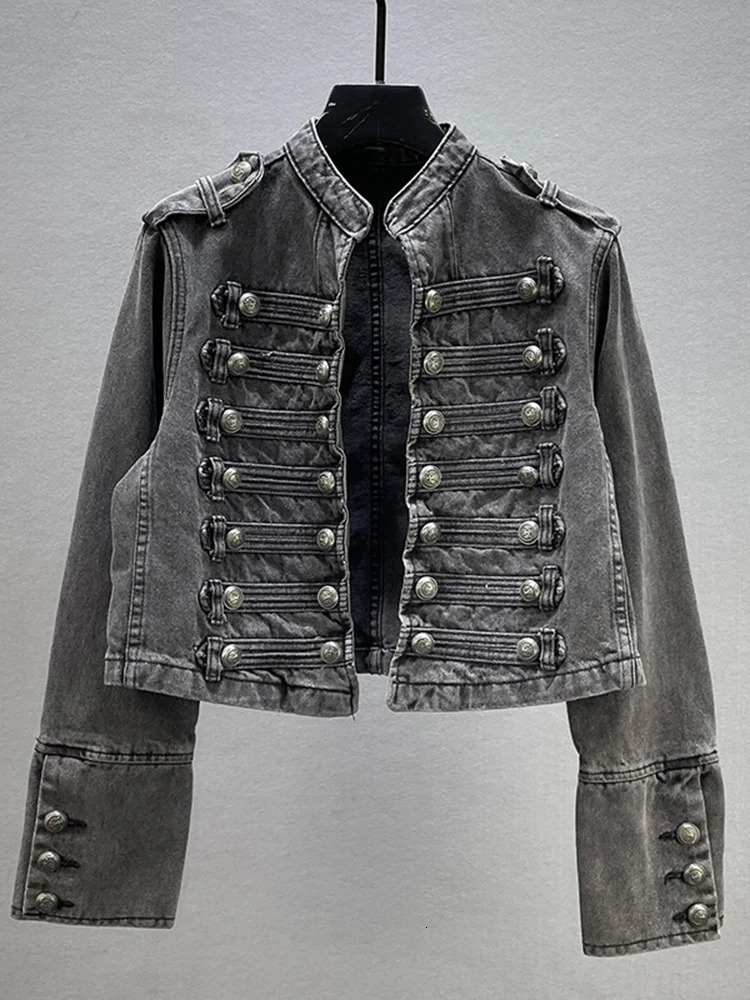 y Double Breasted Button Decors Denim Coat Long Sleeve Patchwork Outwears Jeans Jackets Vintage Cardigan Streetwear Abrigos 250519