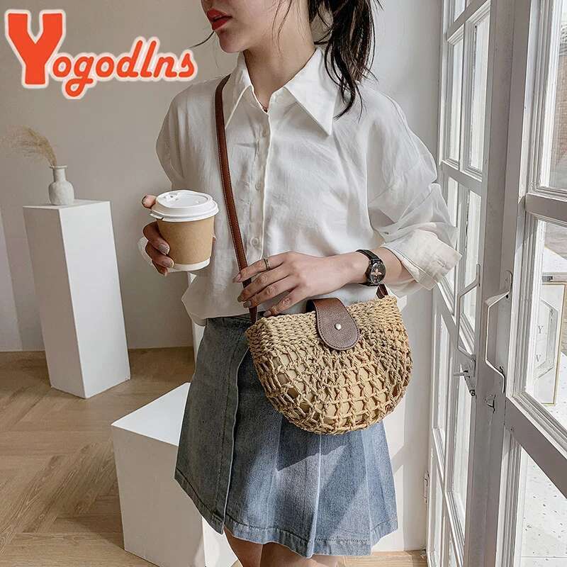 Hot Selling Yogodlns Summer Straw Bag For Women Fashion Semicircle Crossbody Rattan Handmade Messenger Handbag Travel Beach Bags Tote Designer Bags