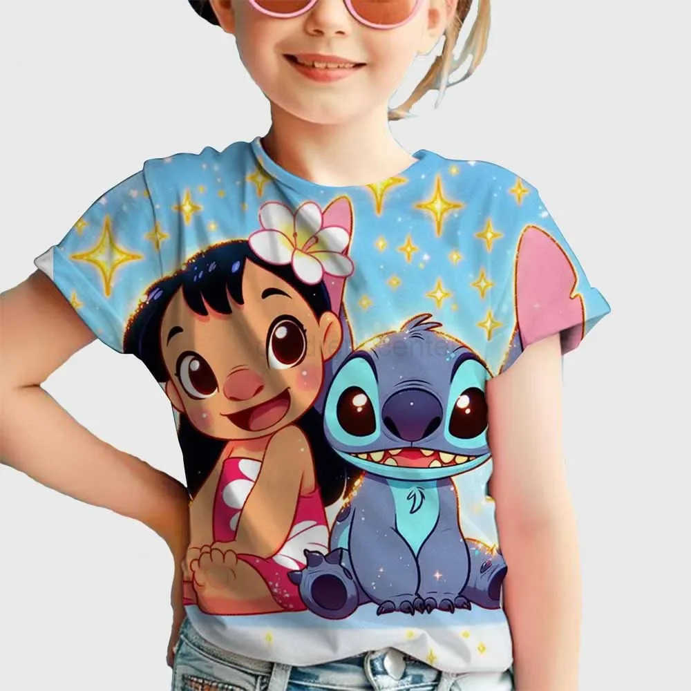 Disney 2025 Summer Disney Hot Sale Stitch 3D Print T Shirt Children Clothes Cartoons Kids T-shirts Casual Tops Tee 1-14 Years W250617