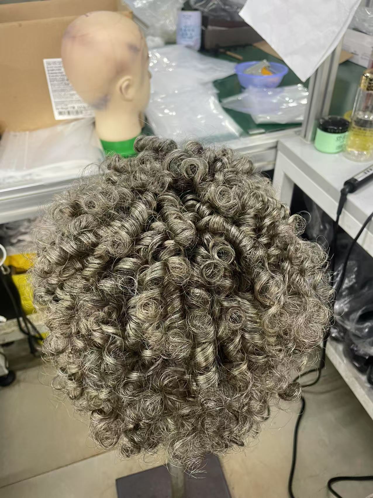 Silver curls gray bob human hair none lace wig with bang fringe hairpiece clip in glueless real silver gray raw virgin hair