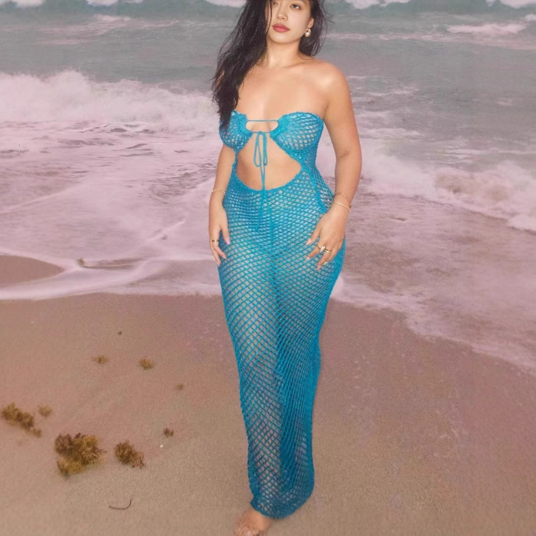 2025 New Designer Dress Women's Sexy Hollow Holiday Dress Knitted Beach Skirt Hot Girl Plus Size Dress