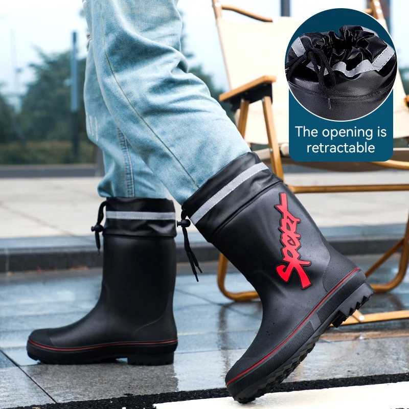 Mid-calf Rain Boots Men Slip-On Waterproof Rubber Rain Shoes Work Mud Boots Warm Durable Non-Slip Boots Farming Fishing Camp 250515