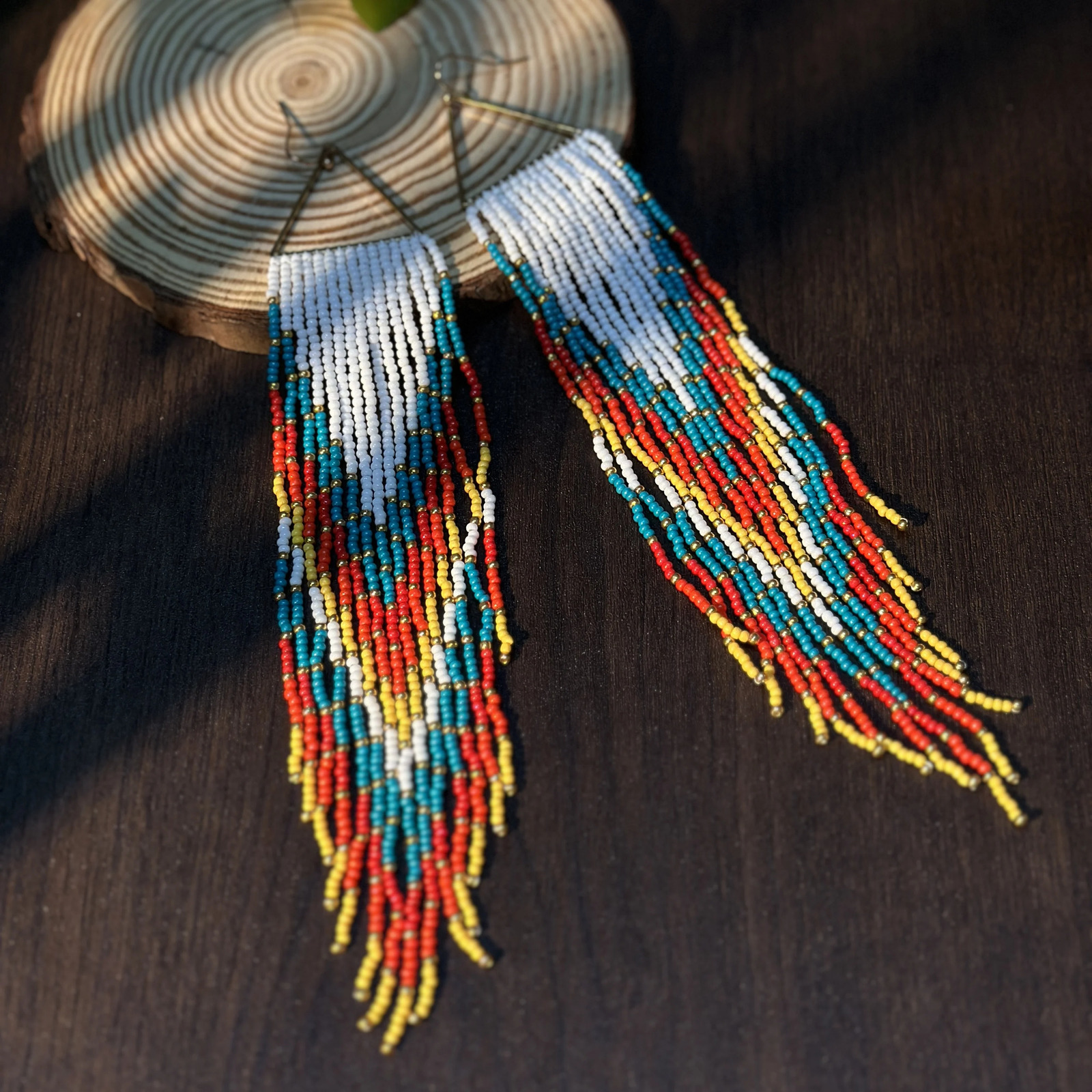 Bohemian style long metal hand-beaded tassel earrings Christmas gifts Valentines Day gifts 250519