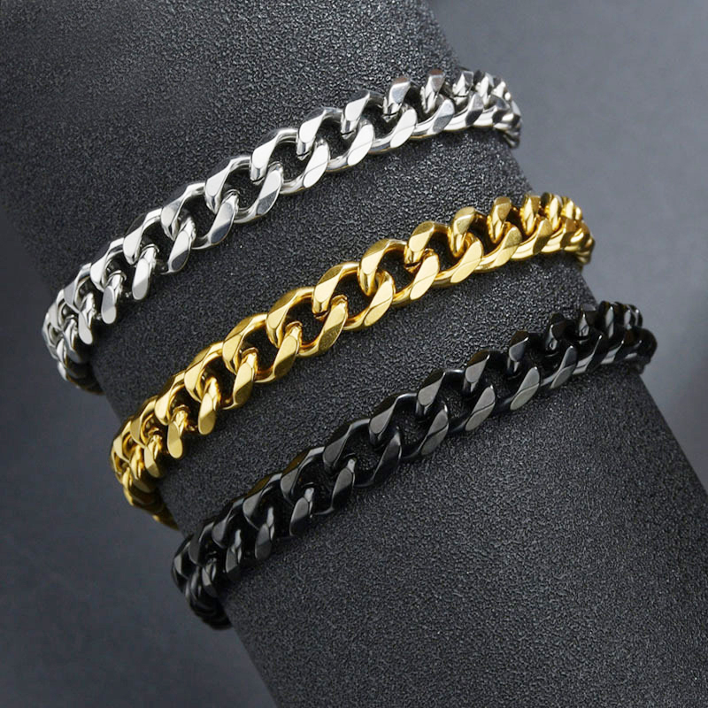 Fashion Stainless Steel Men Curb Cuban Chain Bracelet Men Gold Bracelet On Hand For Couple Unisex Wrist Hand Jewelry Gift Party