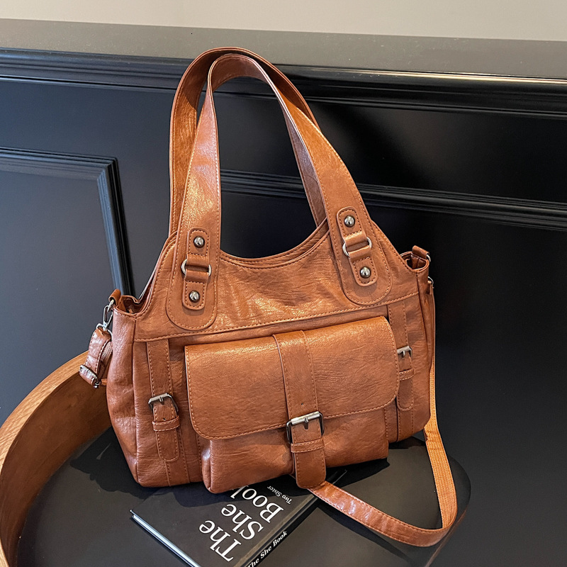2025 New Fashionable Large Capacity Soft Leather Handheld Women's Casual Single Shoulder Crossover Tote Bag