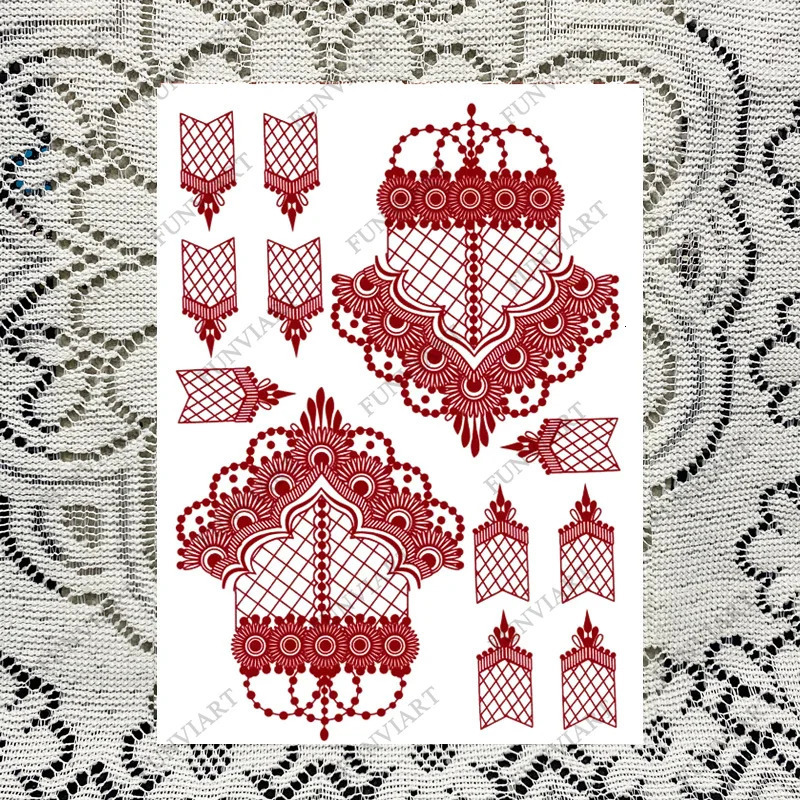 10 Pcs/Set Maroon Color Henna Tattoo Stickers for Hand Brown Red Henna Tattoos for Women Waterproof Temporary Mehndi Tattoo Fake 250515
