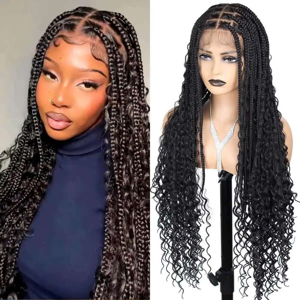 Synthetic Super Long for Black Women Full double Lace Front Box Braided Cornrow Twist Wigs with Baby Hair