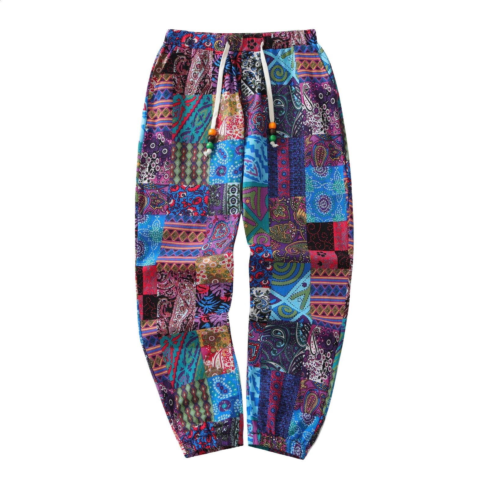 Cotton Linen Pants Mens Casual Drawstring Paisley Print Lightweight With Pockets For Outdoor Activities Sweatpants 250517