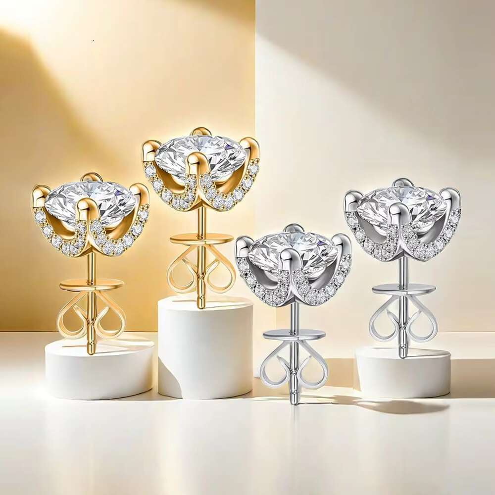 6mm exquisite petal design gold-plated pure sier round cut cubic zirconia earrings for women's daily boutique accessories