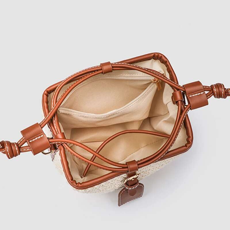 England Style Mini Bucket Bags For Women Designer Handbag Purses 2024 New In Polyester Rope Braided Hollow Cloth Shoulder