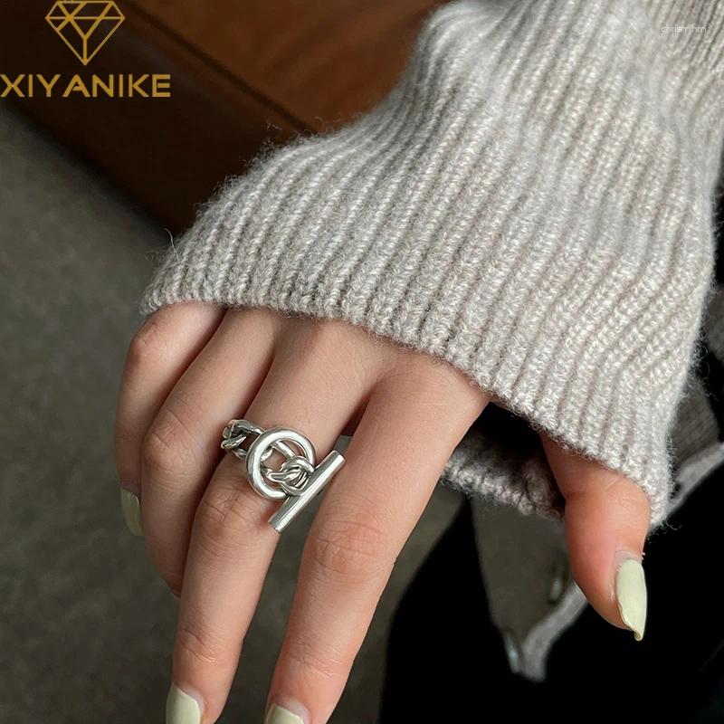 Cluster Rings XIYANIKE Silver Color Unique OT Buckle Chain Fashion Multi-layer Cross Round Ring Personalized Party Punk Jewelry
