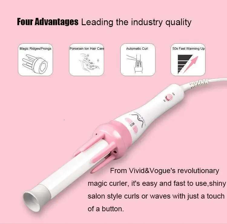 Vivid & Vogue 360 Spin Styler Barrel Automatic Curler Wand Ceramic Professional Auto Hair Rotating Curling Iron
