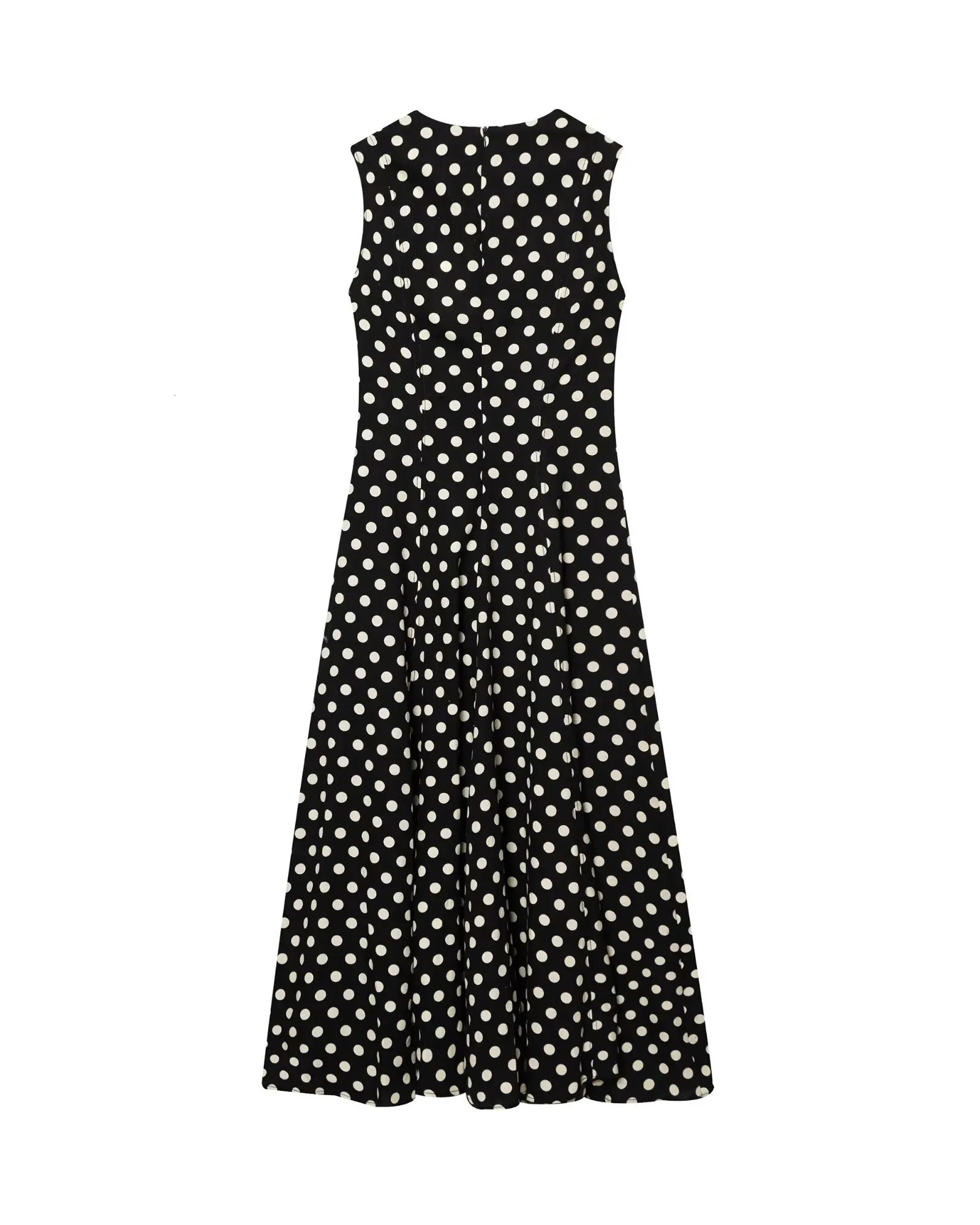 European and American style temperament retro round neck sleeveless polka dot dress 250520