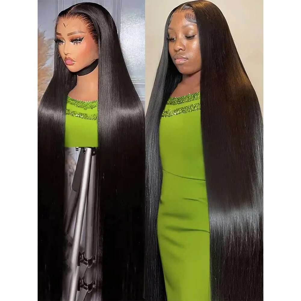250 Density 13x4 13x6 Straight HD Transparent Front Human Hair Wig 50 52 Inch Pre Plucked Lace Frontal Wigs Bone Brazilian