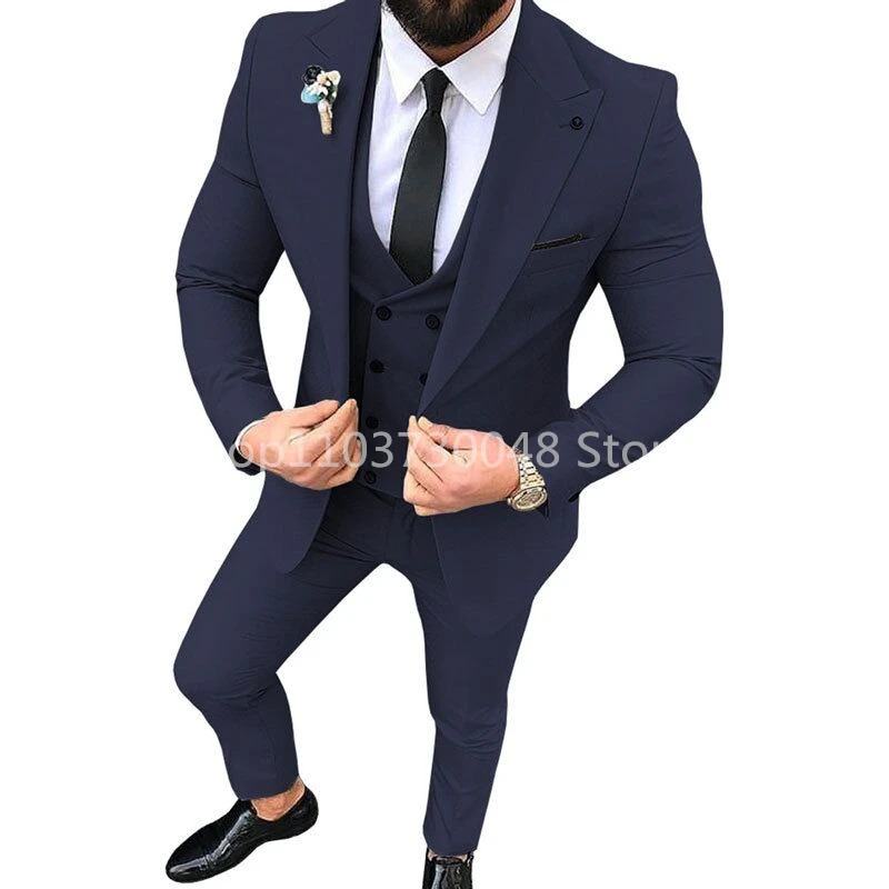 Solid Wedding Mens 3 Pieces Suit One Button Lapel Jacket Vest Trousers Dinner Groom Tuxedos Slim Fit Formal Business Suits 250514