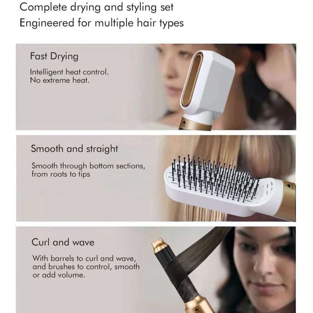 6 in 1 Detachable Hair Styler Blow Dryer Brush Curling Wand Straightening Comb Multifunctional Kit for Salon