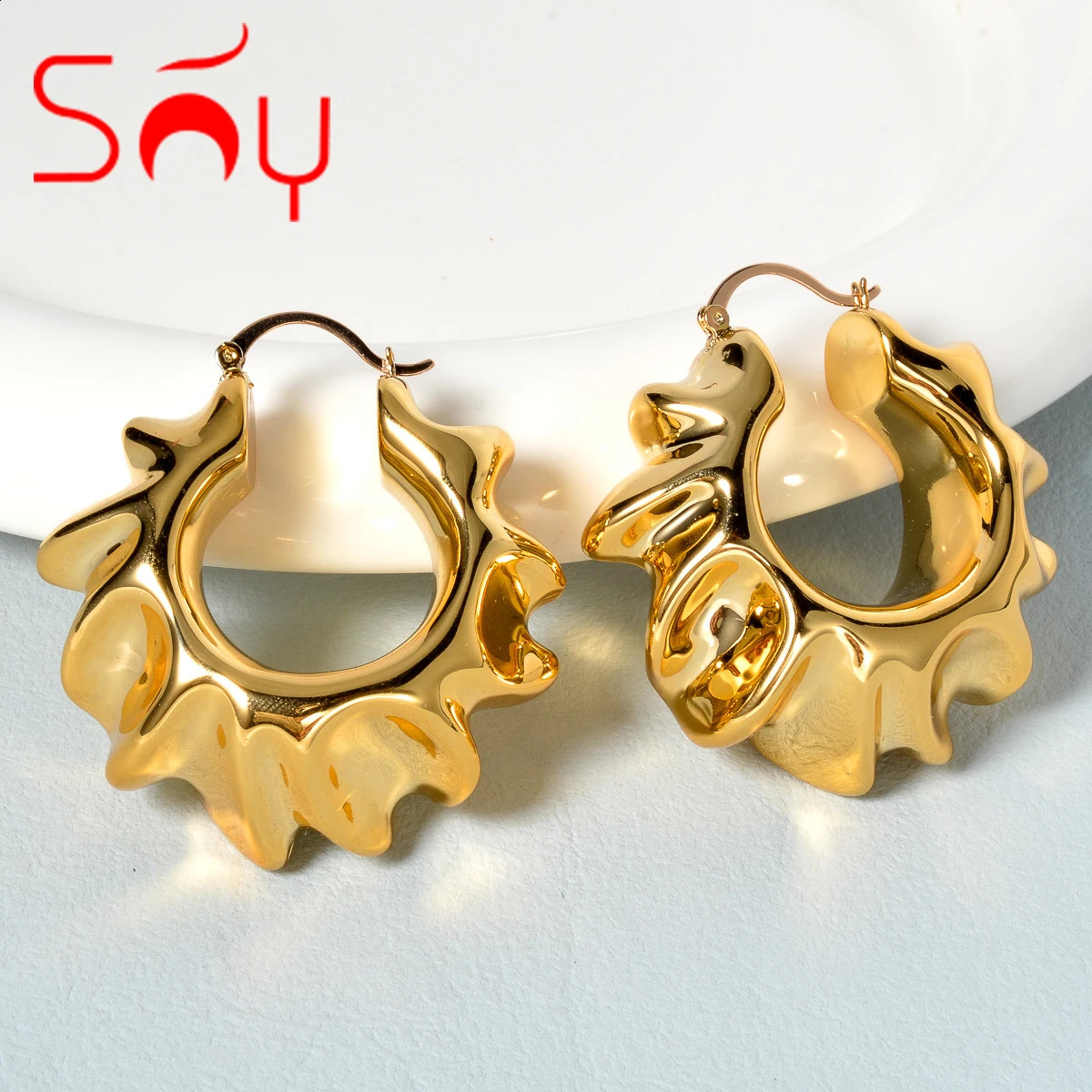 Fashion Geometry Hoop Earrings for Women Girl 18K Gold Plated Statement Big Earrings Vintage Jewellery Accessories Party Gift 250519