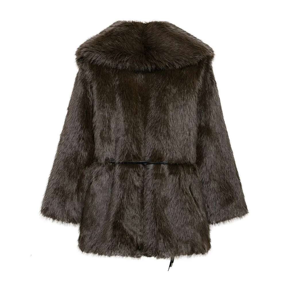 Zach Ailsa Women's Belt Decoration Collar Solid Color Medium Autumn/Winter New Long Sleeve Loose Coat