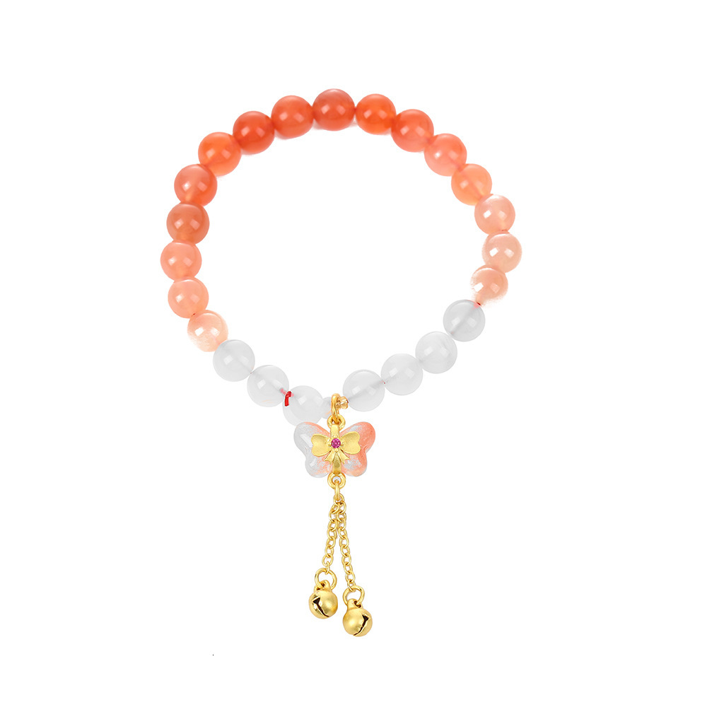 butterfly pendant with a high-end feel for girls, featuring Chinese style salt source agate design and gradient crystal powder bracelet