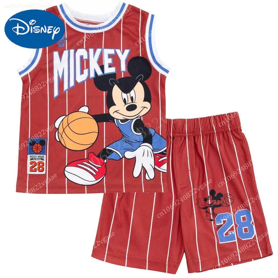 Disney 2024 Summer Mickey Mouse Basketball Jersey Tank Top Men Boys Kids Clothes Children T Shirt Sportwear Training Uniform Shorts W250520
