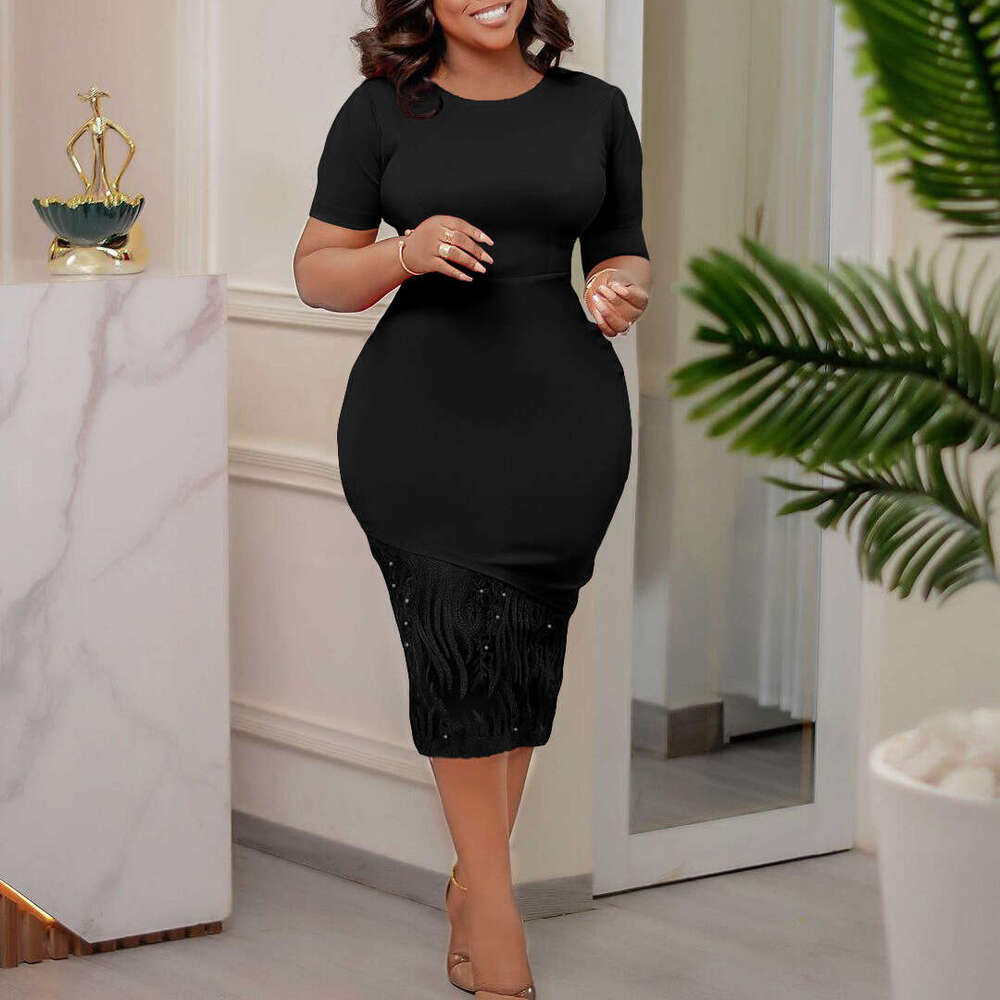 Women's Wear D3196 Women's Summer Temperament Tongle Nail Bead Wrapped Buttocks Plus Size Dress