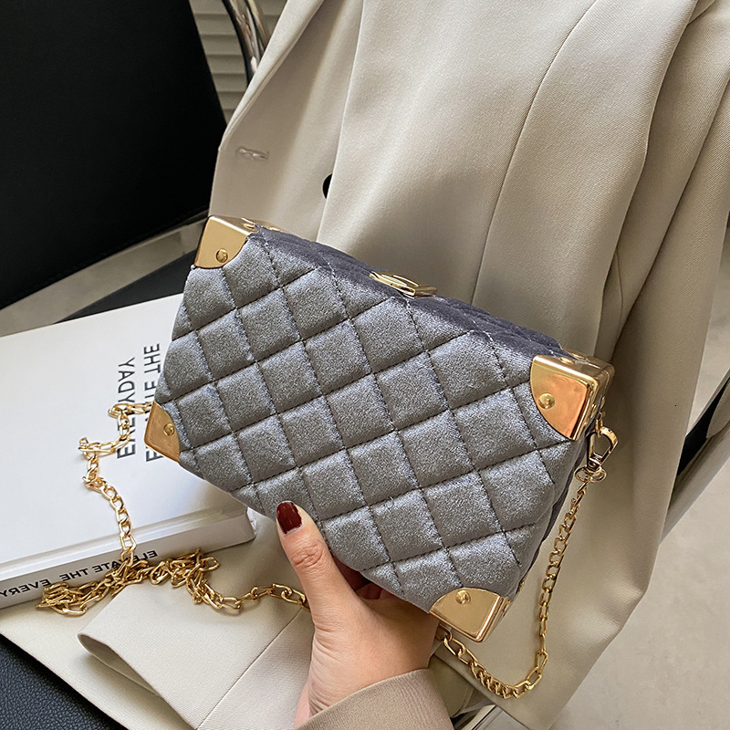 designer bag New Box Gold Velvet Square Diamond Grid Chain Embroidered Thread Classic Small Women's Bag shoulder bag crossbody bag