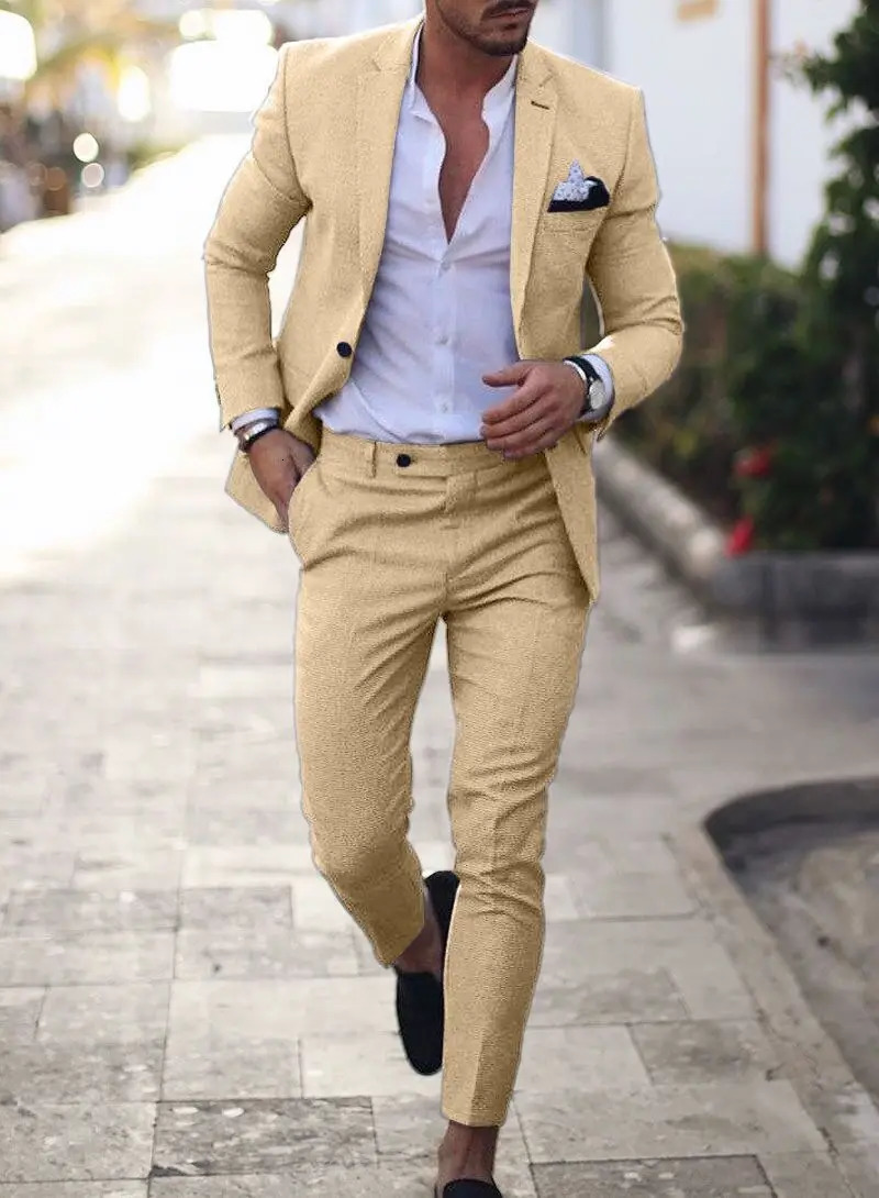 Solid Wedding Mens Suit Slim Fit Notch Lapel Blazer Formal Business Tuxedos 3Piece Two Buttons JacketPants for Party Prom 250514