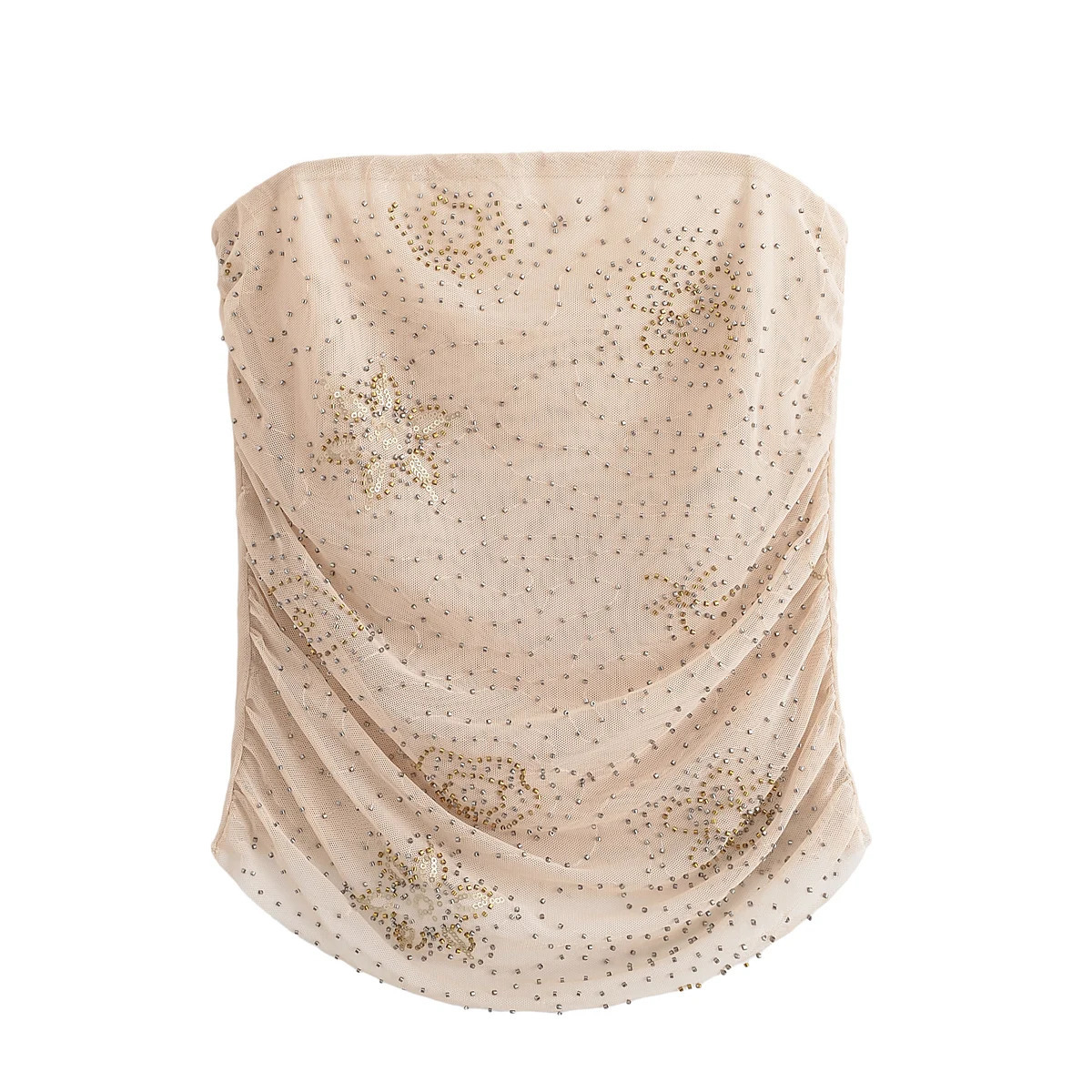 European and American girl mesh twopiece sexy slimfit beaded tube top vest with highwaisted skirt 250520