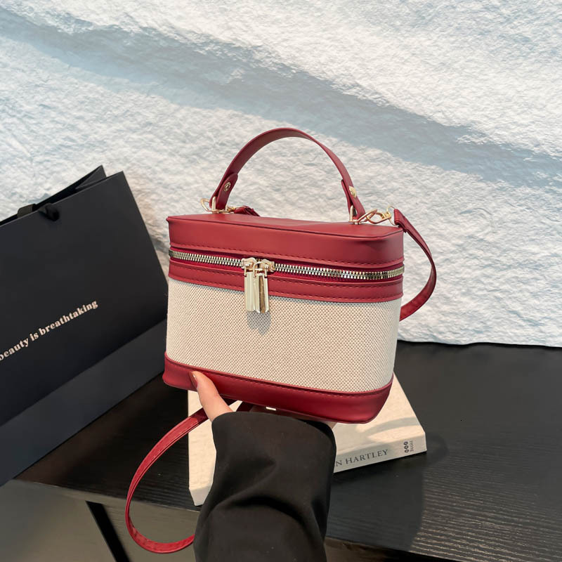 Free Delivery Designer Bag 2025 New Korean High End Cylindrical Bucket Splicing Contrasting Color Crossbody For Women Instagram Versatile Shoulder Lux