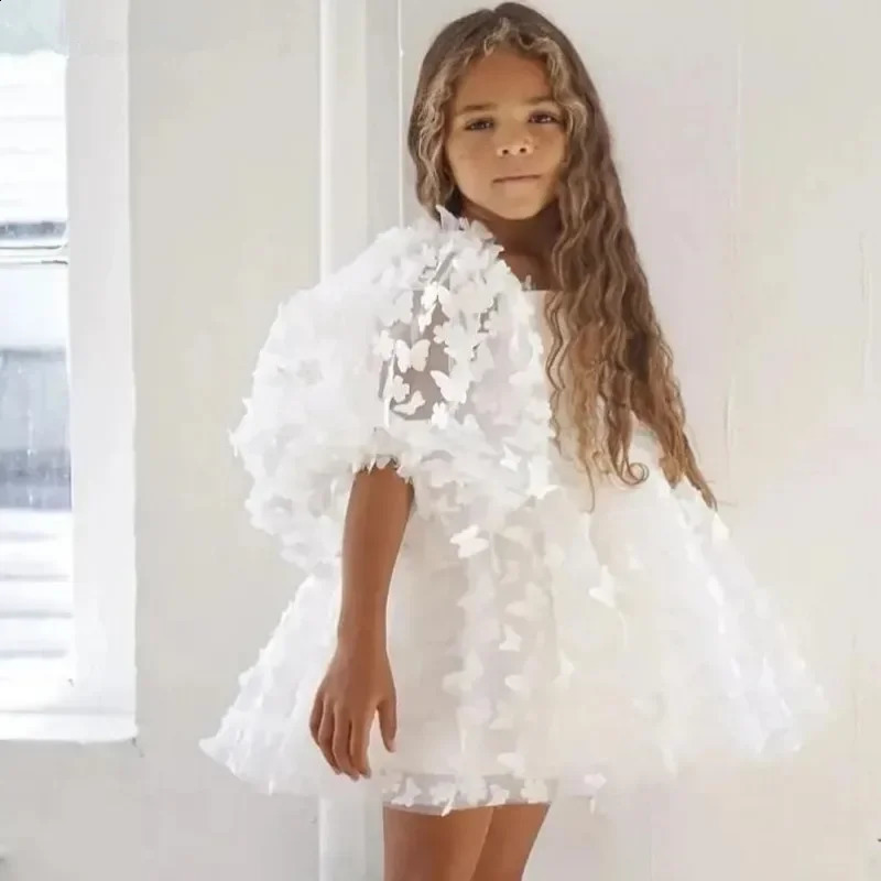 Fashion Baby Girl Dress Butterfly Puff Sleeve Child Tulle Princess Dress For Vestido Pageant Party Birthday A3743 250519