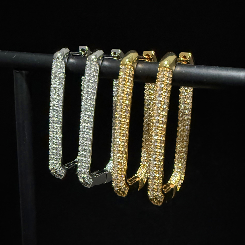 2025 NEW Fashion Minimalist Geometric Square Cubic Zirconia Big Huggies Hoop Earrings for Women Gold Color Wedding Jewelry Gift