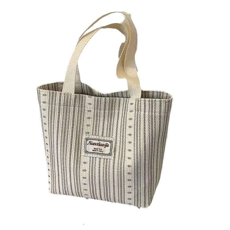 ins Japanese 2024 canvas fashion striped hand carry shoulder women's class tote commuter bag
