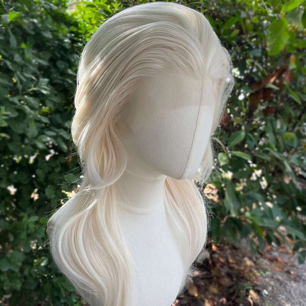Platinum Blonde 13x4 Lace Front for Women Cosplay Shoulder Length Short Curly Synthetic Wigs Layers Ponytails