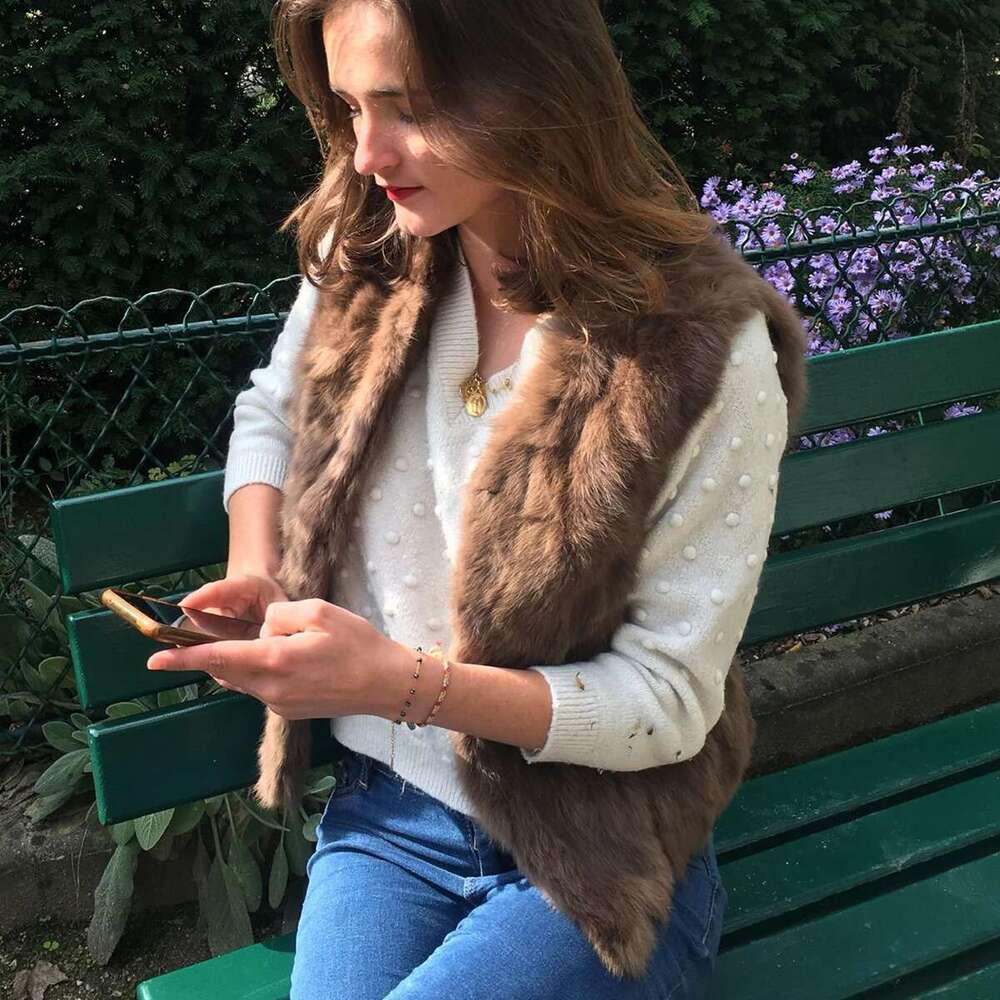 Fancy Rani Real Rabbit Fur Vest Short Natural Jacket For Women Fashion Leather Autumn Winter Spring Outwear High Quality Designer