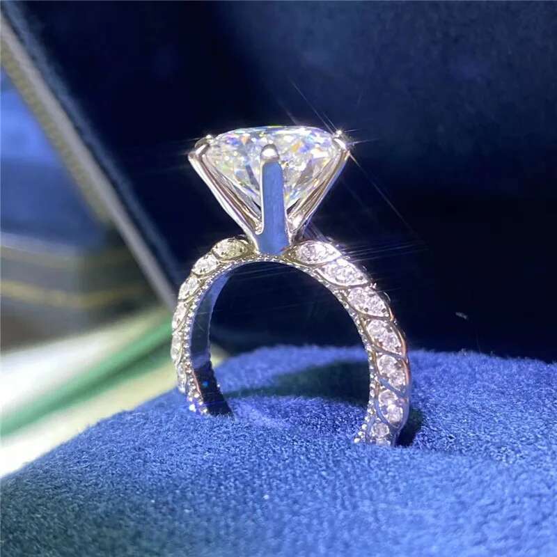 COSFIX Classical Six Claw D Color 5 Carat Lace Moissanite Ring S925 Sterling Silver Plate Pt950 Engagement Ring For Women