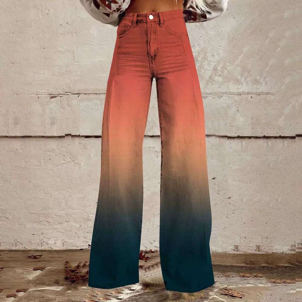 Trendy Printed Stretch High-Waisted Wide-Leg Jeans - Perfect for Women's Casual Outfits